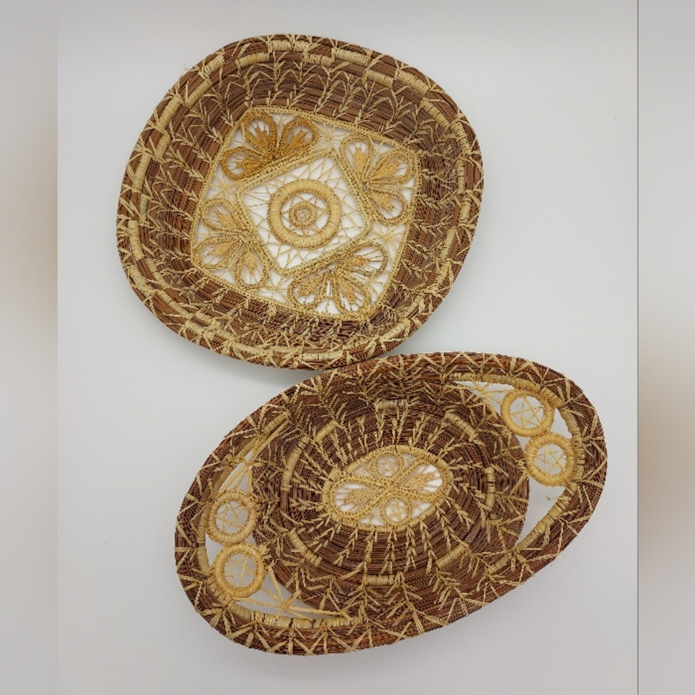 Vintage Pine Needle Baskets Woven Boho use as Art in a Basket Wall or Catchall